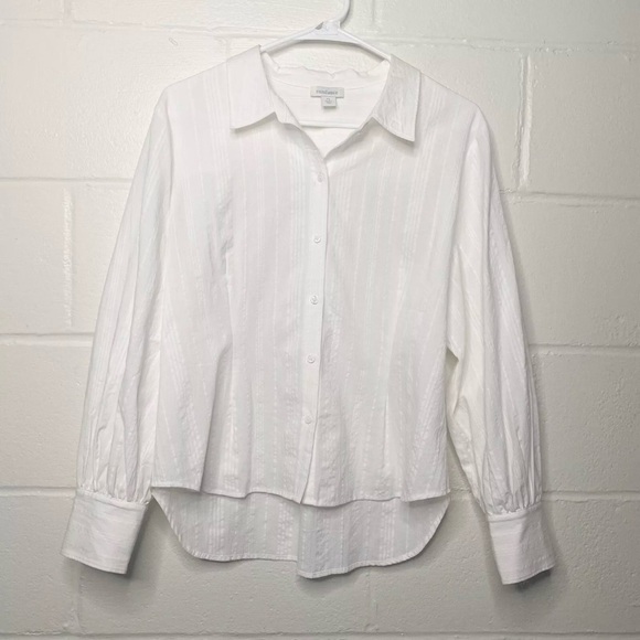 Sundance Size Large Petite White Ribbed Long Sleeve Button Down Shirt - Picture 2 of 12